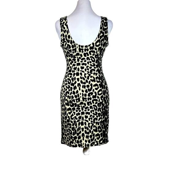 love...ady Leopard Print Dress Womens Size S Black Cream Bodycon Stretchy Sexy - Picture 3 of 8